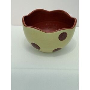 GP Ceramic Polka Dot Wavy Bowl Red Cream/yellow  Pottery 4" Diameter 2.5"Height